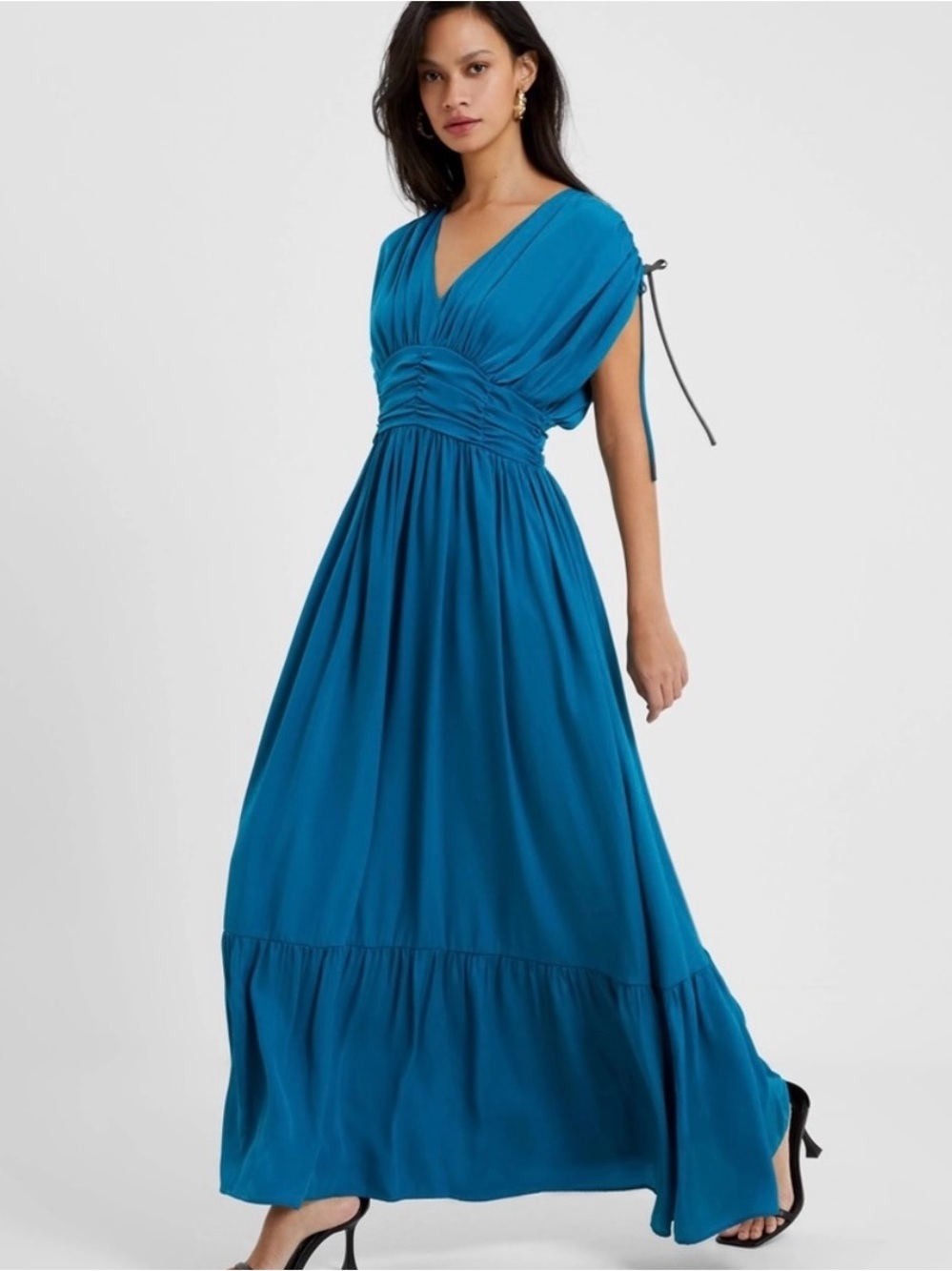 French connection Audrey satin cap sleeve maxi dress ocean depths size 10 nwt